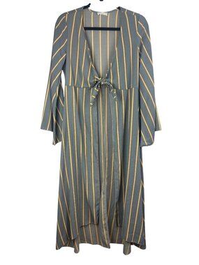 ✨3/$30 S Striped Open-Front Maxi Duster Kimono Top Bell Sleeves Boho Festival